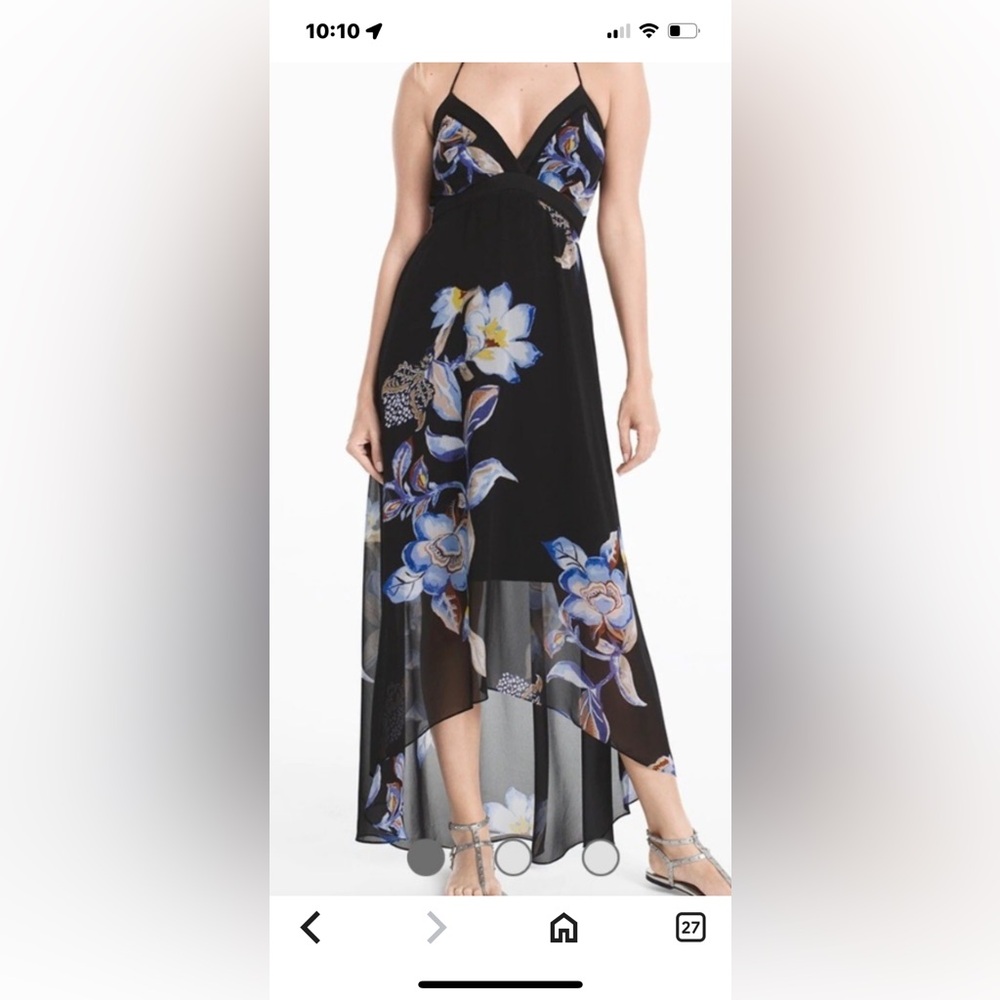 White House Black Market Black  Floral High Low Dress Petite 14